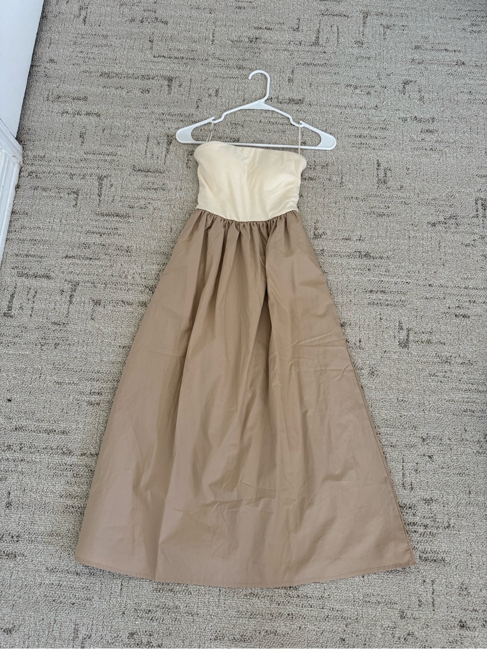Sincerely Jules Strapless Two-Tone Cream and Tan Maxi Dress
